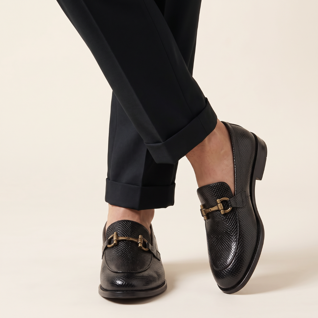 Ethik Textured Stunner Black Loafers for Men
