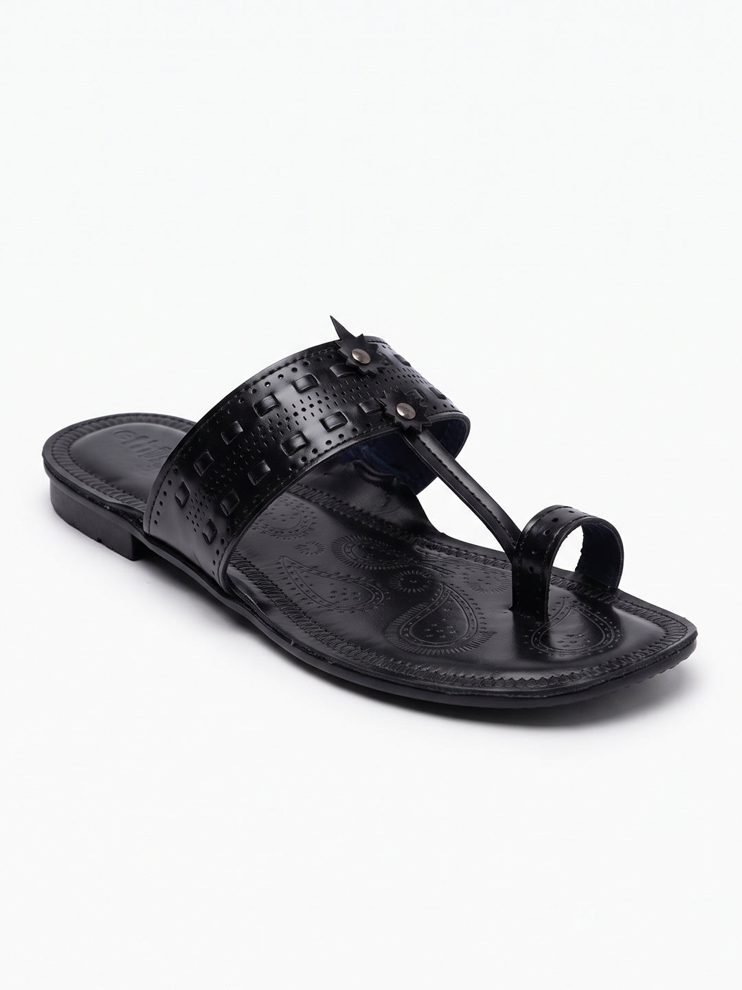 Ethik Raajtilak Black Kolhapuri-Style Chappal for Men