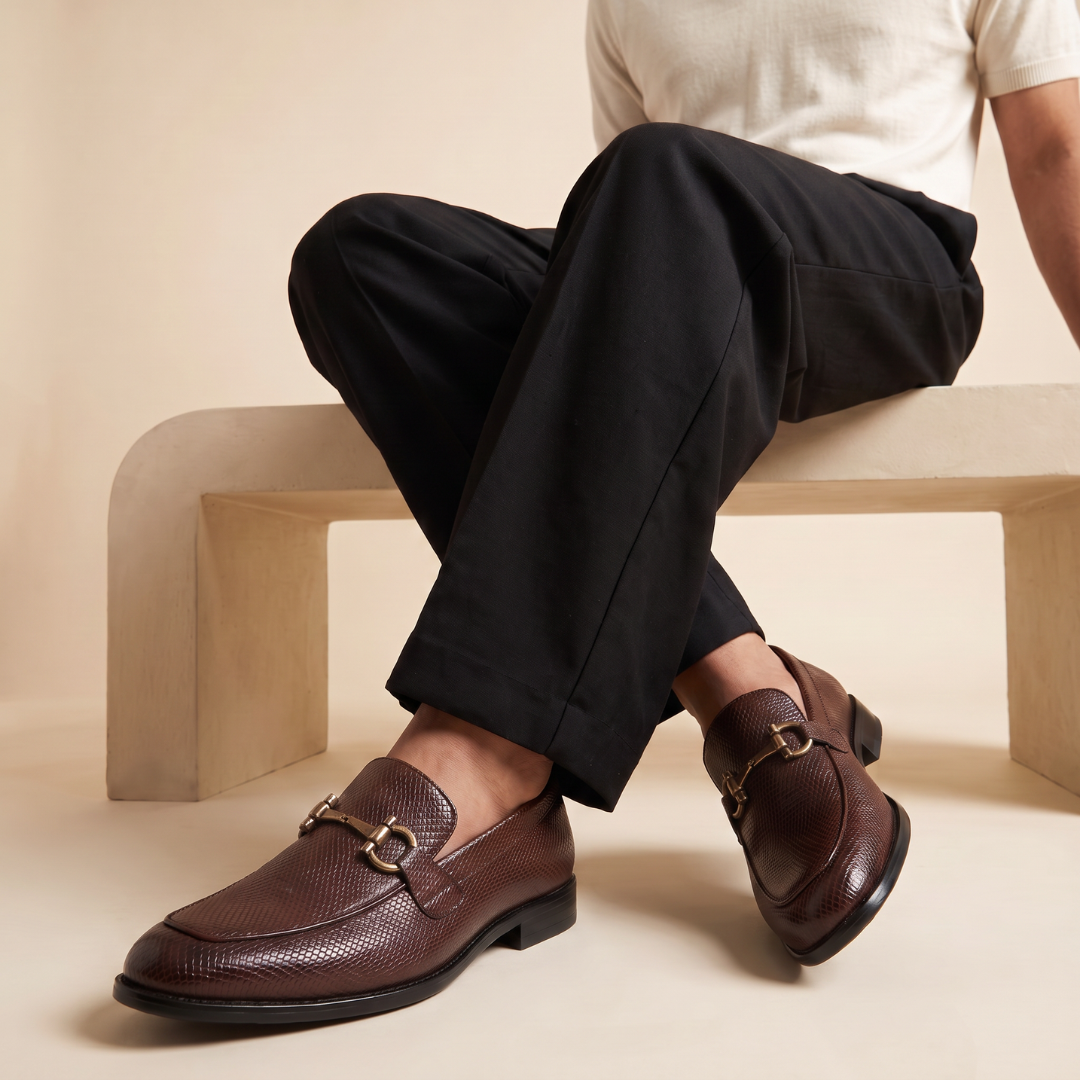 Ethik Stunner Tan Textured Loafers for Men