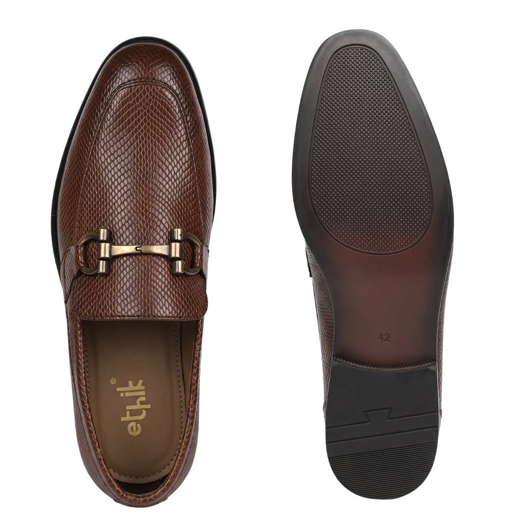 Ethik Stunner Tan Textured Loafers for Men