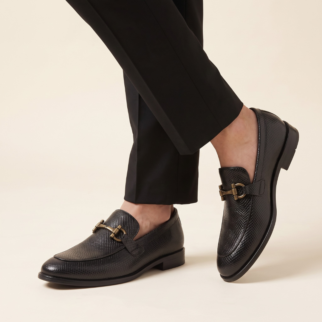 Ethik Textured Stunner Black Loafers for Men