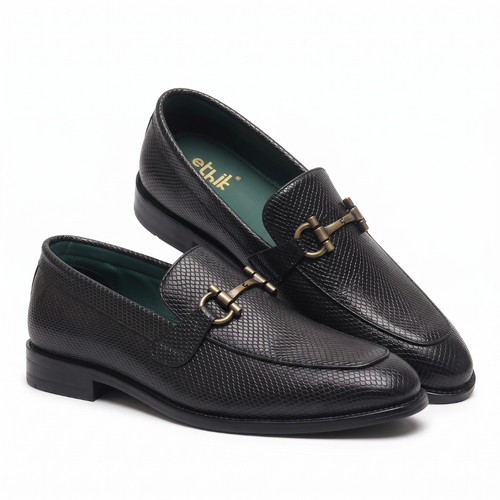 Ethik Textured Stunner Black Loafers for Men