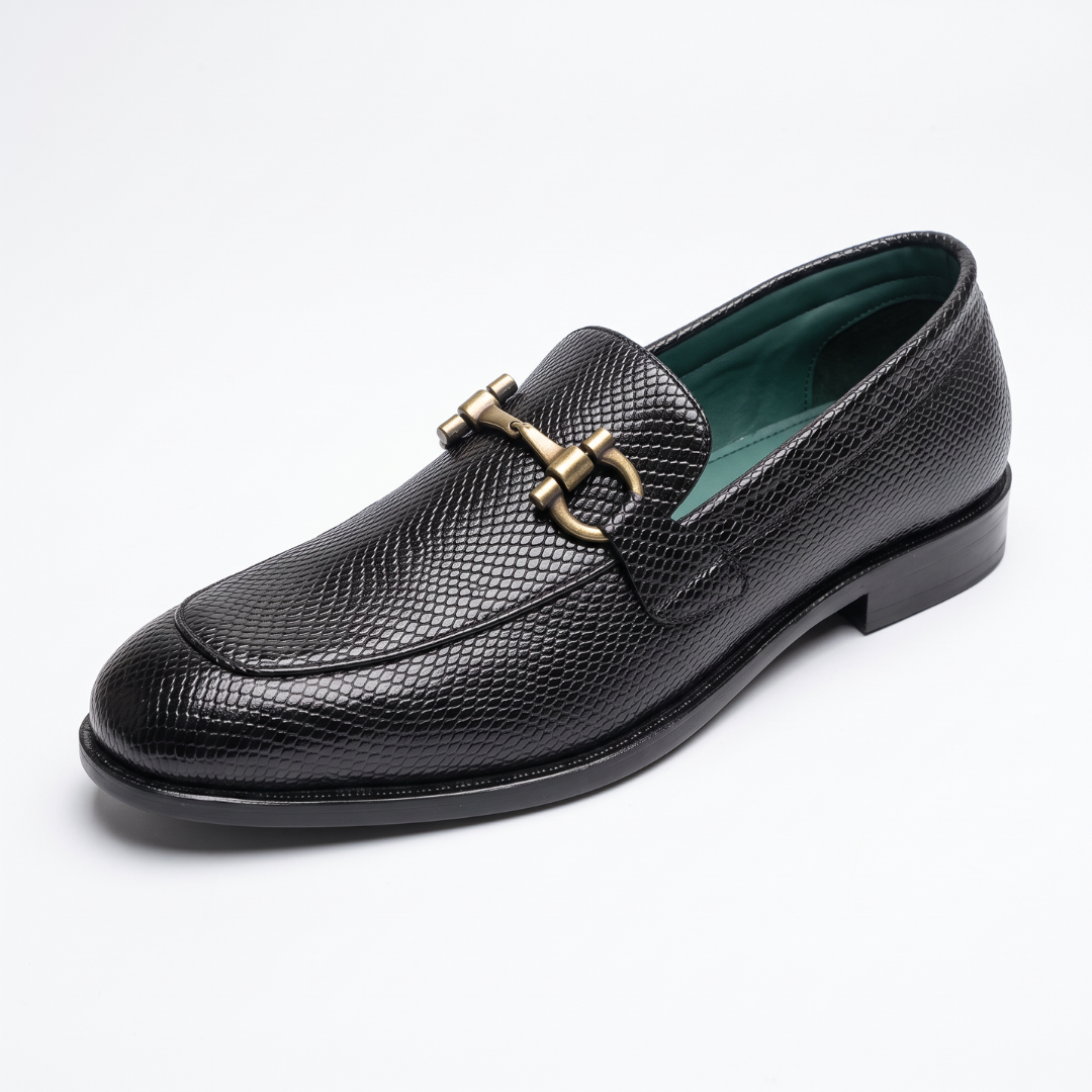 Ethik Textured Stunner Black Loafers for Men
