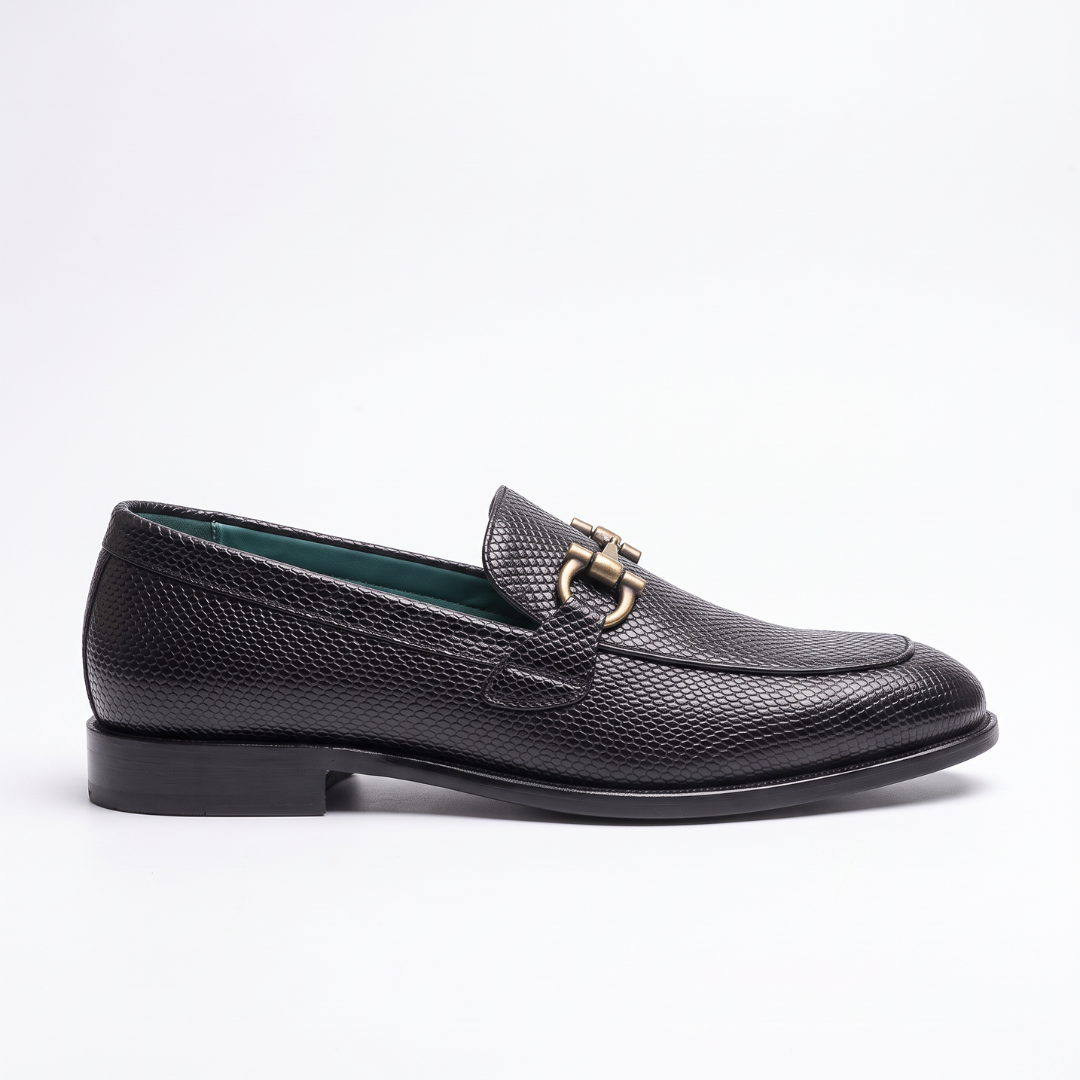 Ethik Textured Stunner Black Loafers for Men