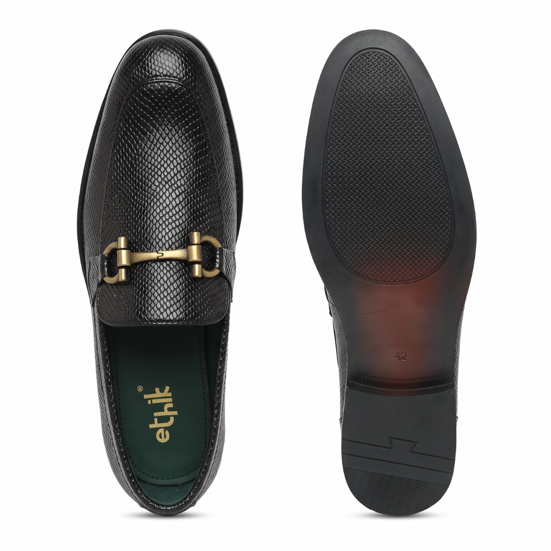 Ethik Textured Stunner Black Loafers for Men