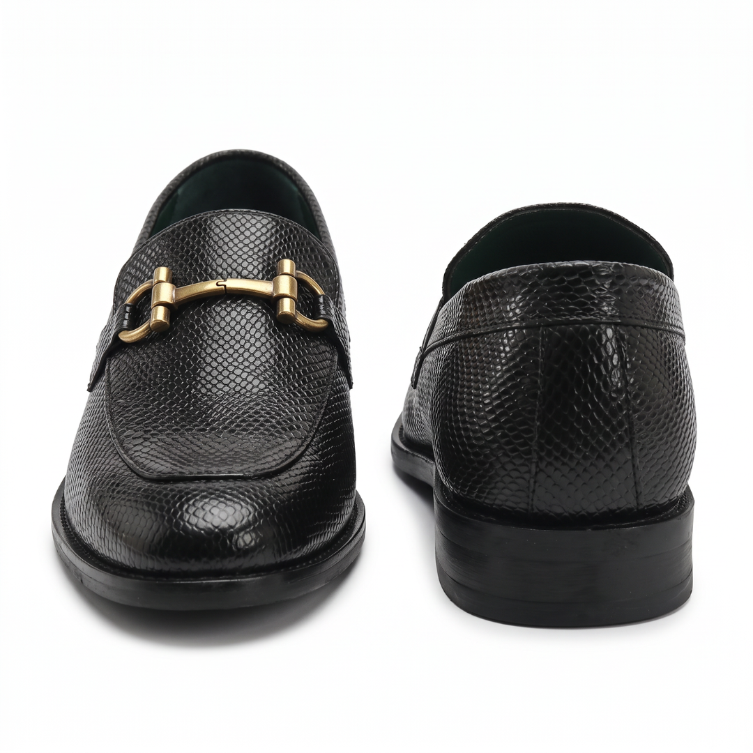 Ethik Textured Stunner Black Loafers for Men