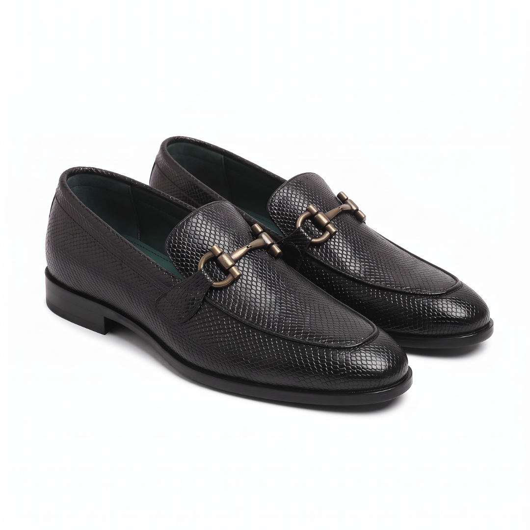 Ethik Textured Stunner Black Loafers for Men