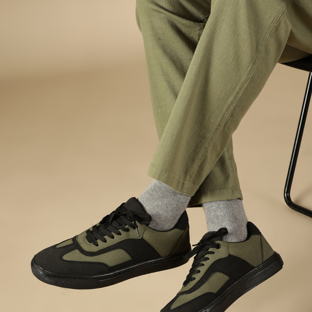 Glide Olive Layered Panel Sneakers
