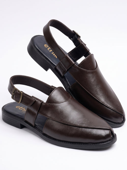 Ethik Utsav Brown Peshawari Sandal for Men