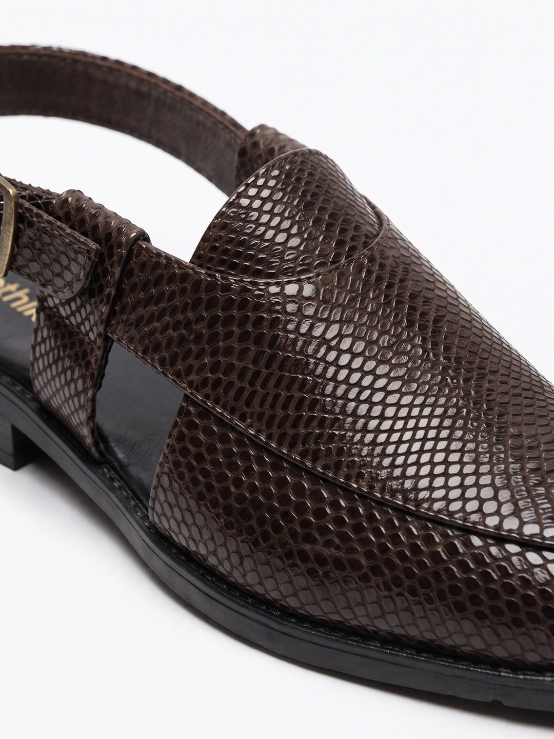 Ethik Jashn Textured Dark Brown Peshawari Sandal for Men