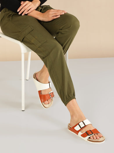 Ethik FLORA Lush White & Rust – Women’s Sustainable Double-Buckle Open Footwear