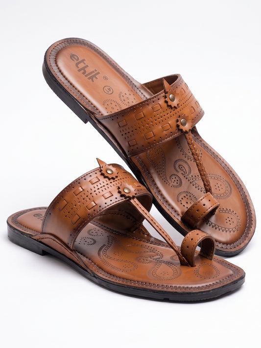 Ethik Raajtilak Tan Kolhapuri-Style Chappal for Men