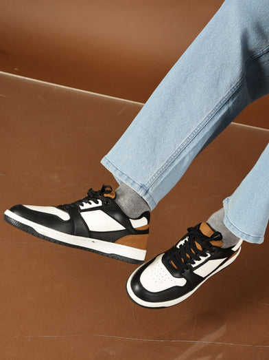 COMIC Tan – White,Black & Tan Casual Sneakers for Men with Contrast Panels
