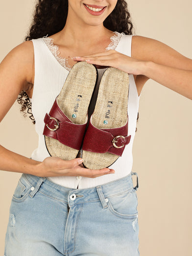 Ethik FLORA Willow Burgundy – Women’s Sustainable Open Footwear with 1.5” Cork Heel