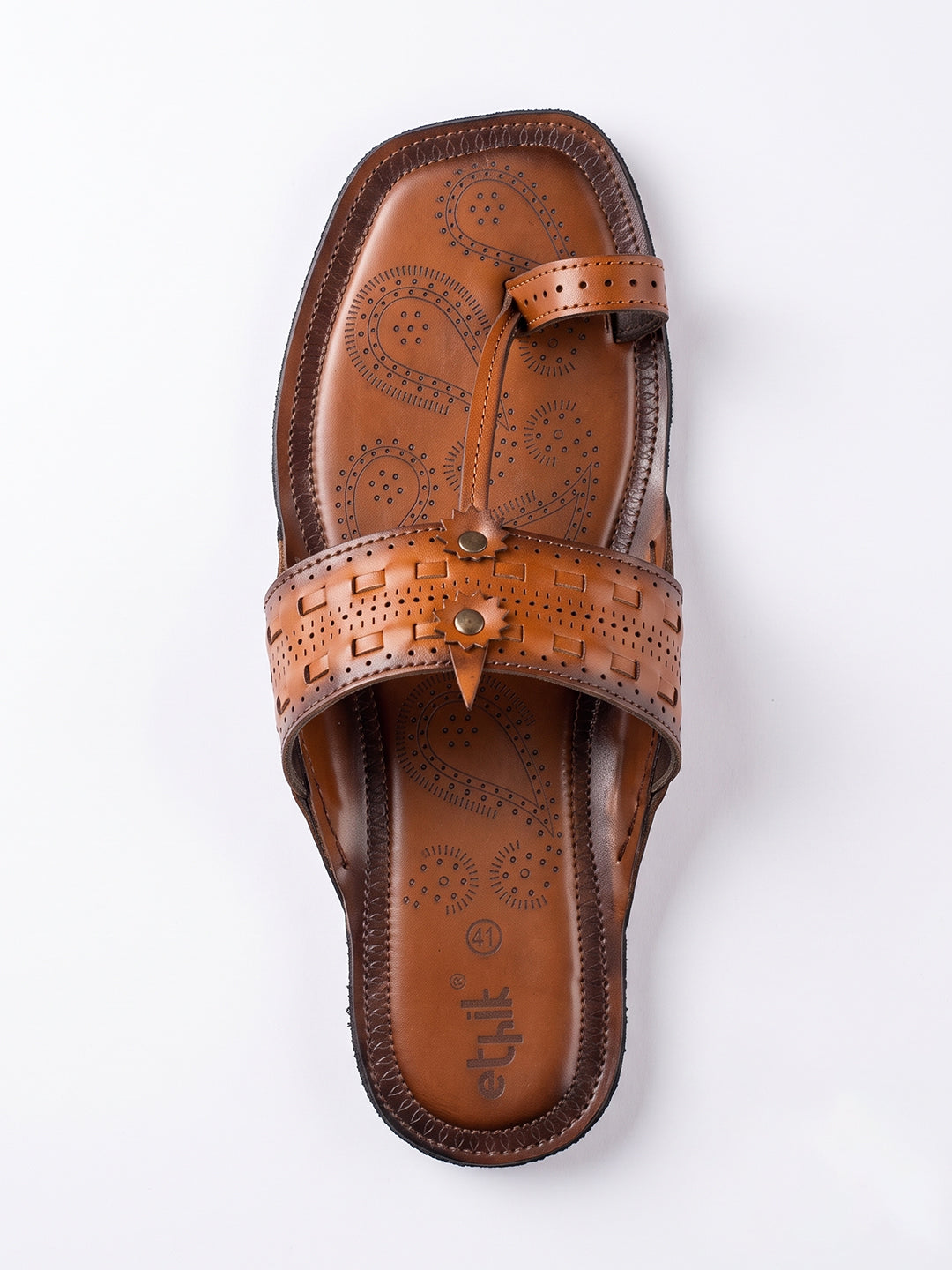 Ethik Raajtilak Tan Kolhapuri-Style Chappal for Men