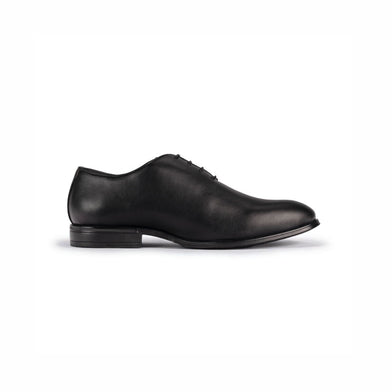 Black dress shoe on a white background