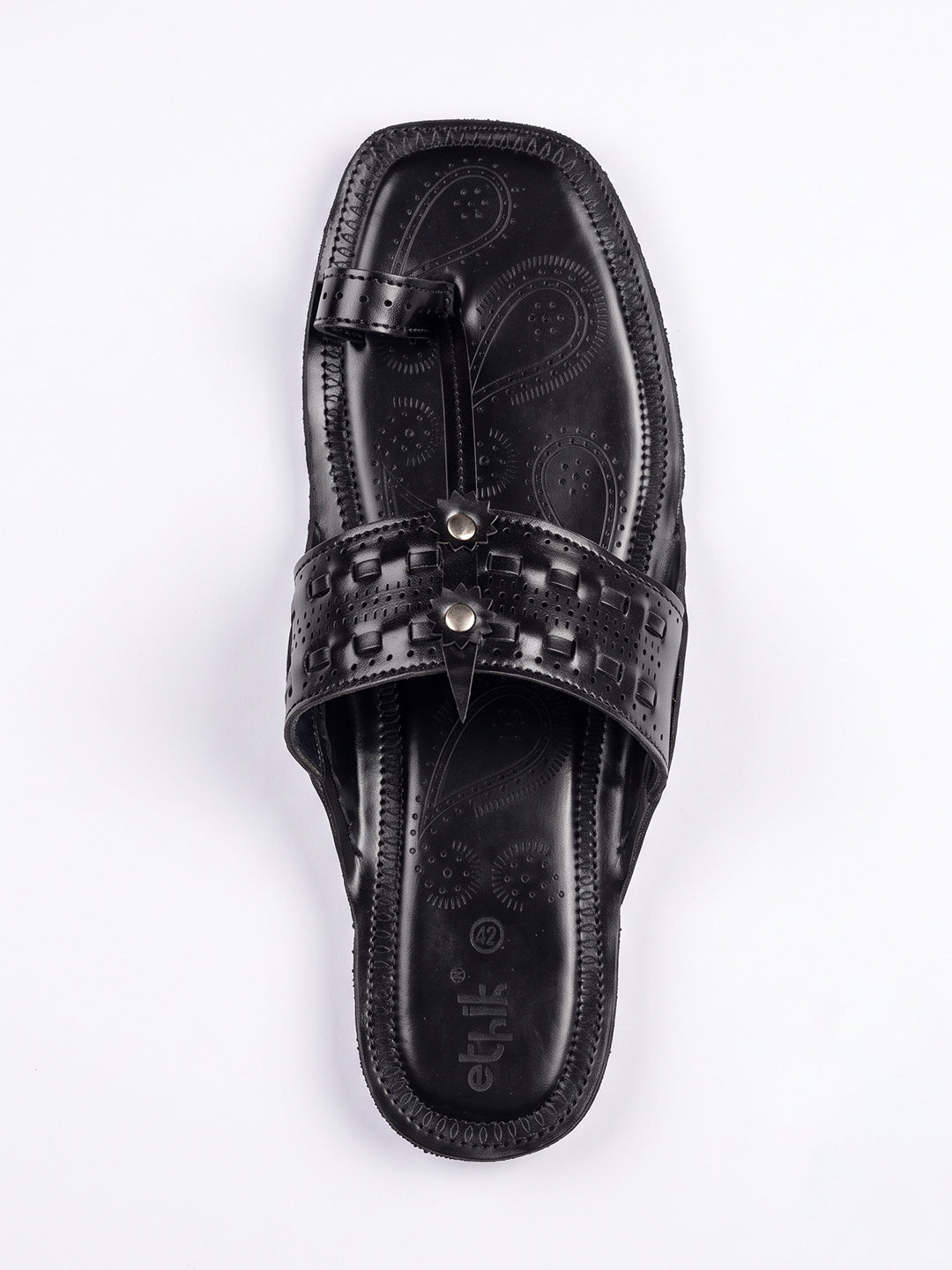 Ethik Raajtilak Black Kolhapuri-Style Chappal for Men