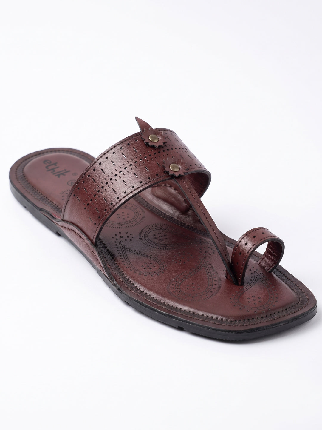 Ethik Raje Cherry Brown Kolhapuri Chappal for Men