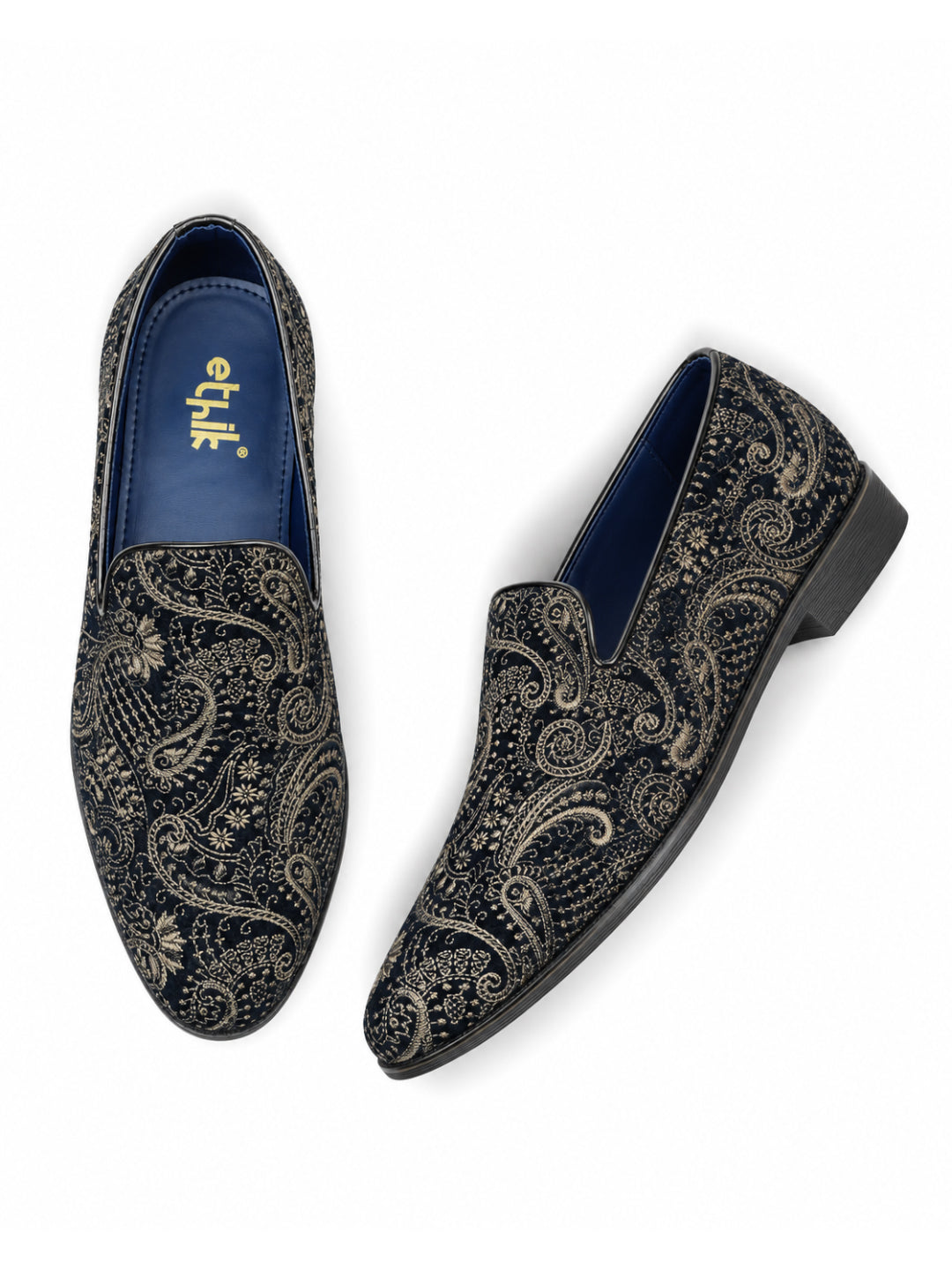 Black Paisley Embroidered Ethnic Slip-on-005