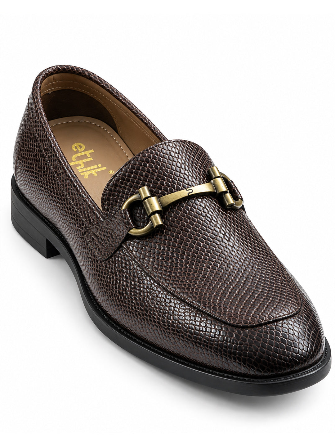 Ethik Stunner Brown Textured Loafers for Men