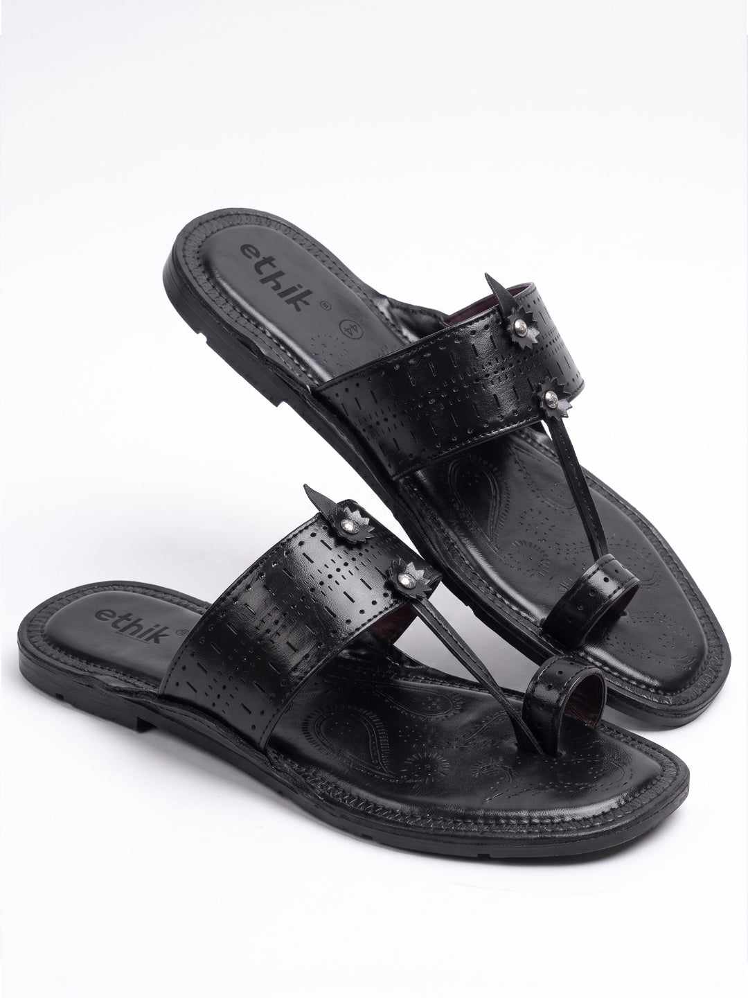 Ethik Raje Black Kolhapuri Chappal for Men