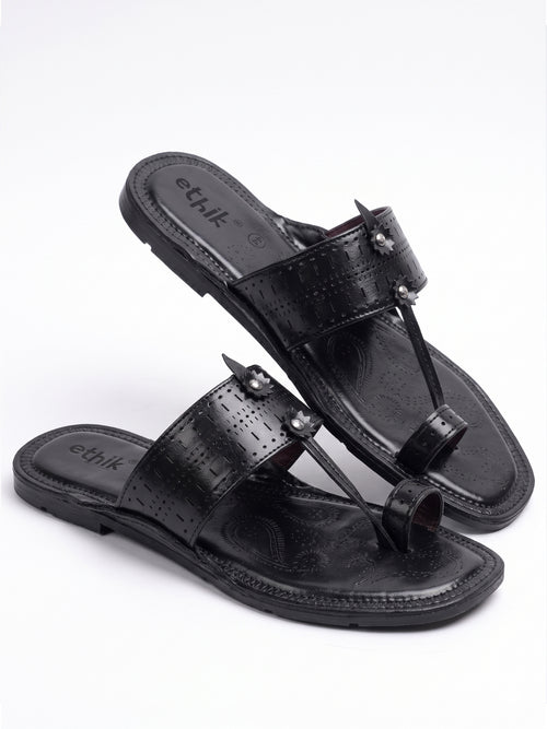 Ethik Raje Black Kolhapuri Chappal for Men