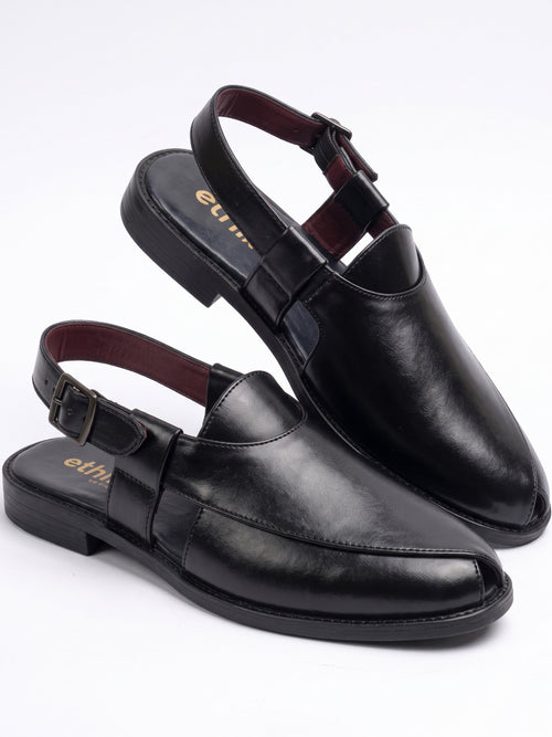 Ethik Utsav Black Peshawari Sandal for Men