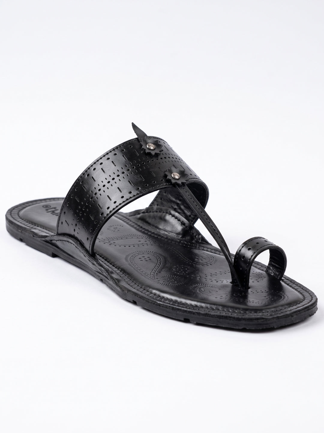 Ethik Raje Black Kolhapuri Chappal for Men