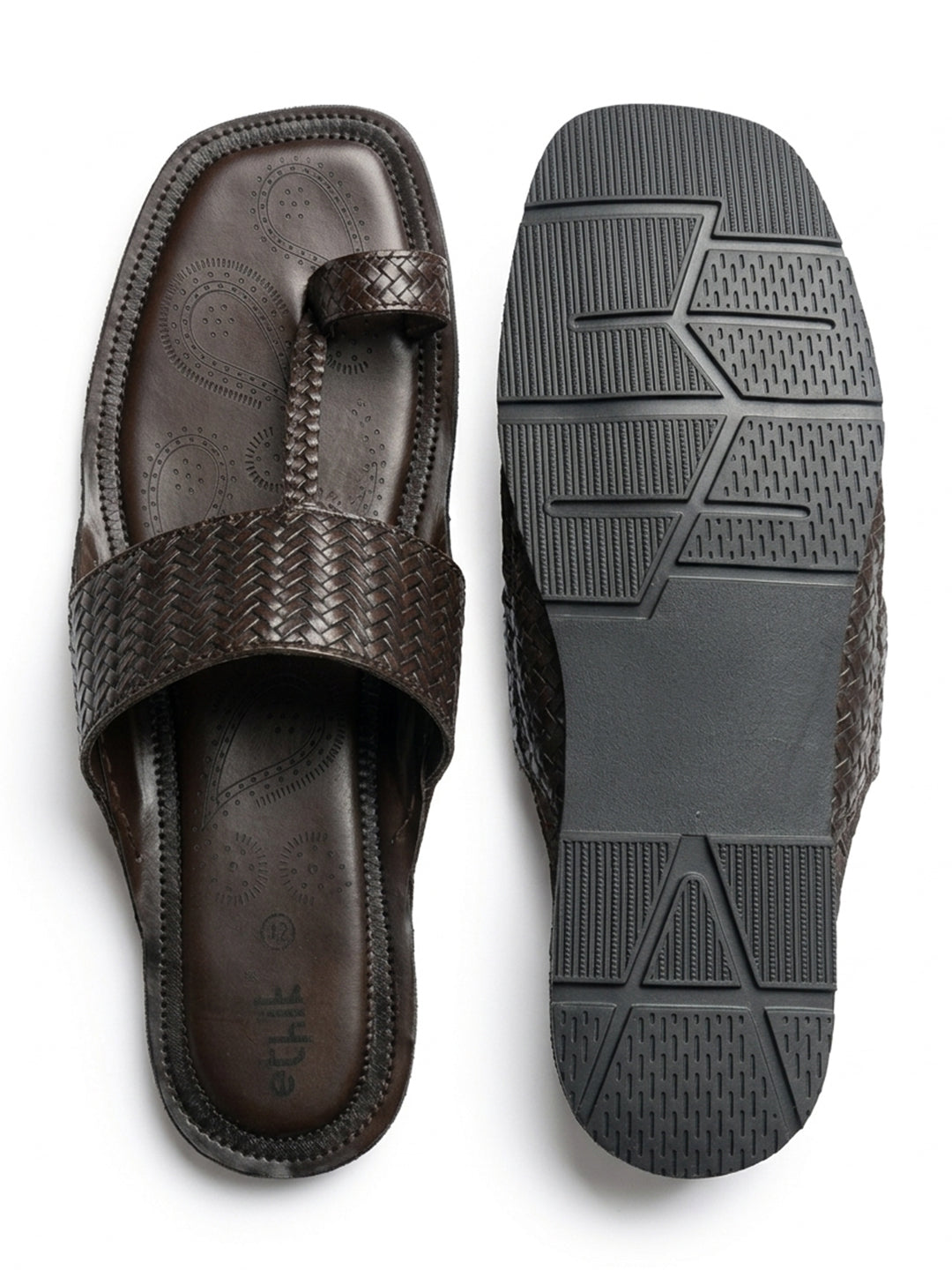 Ethik Yuvraj Brown Woven Kolhapuri-Style Chappal for Men