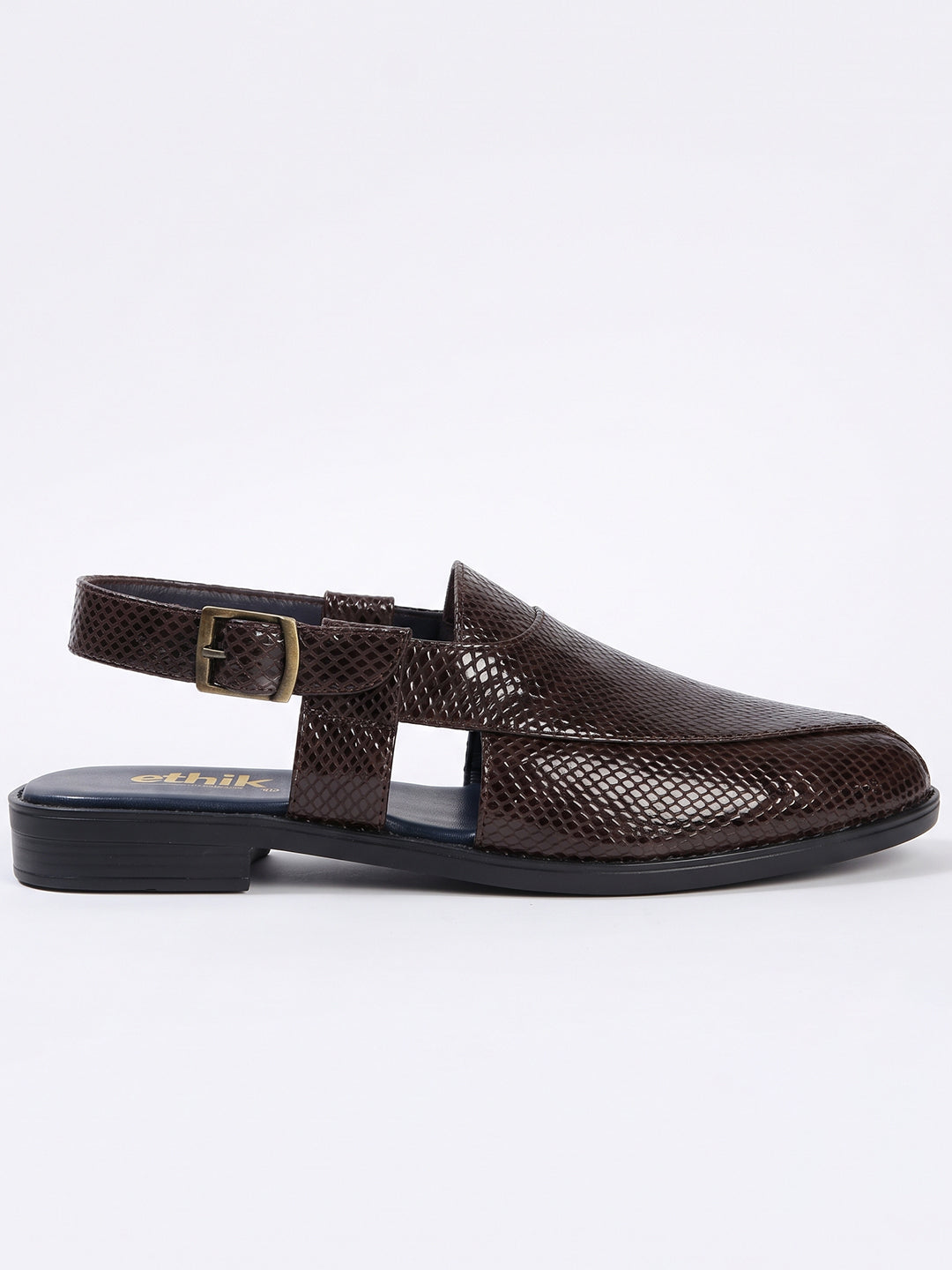 Ethik Jashn Textured Dark Brown Peshawari Sandal for Men