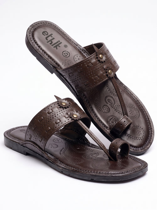 Ethik Raajtilak Brown Kolhapuri-Style Chappal for Men