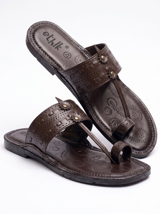 Ethik Raajtilak Brown Kolhapuri-Style Chappal for Men