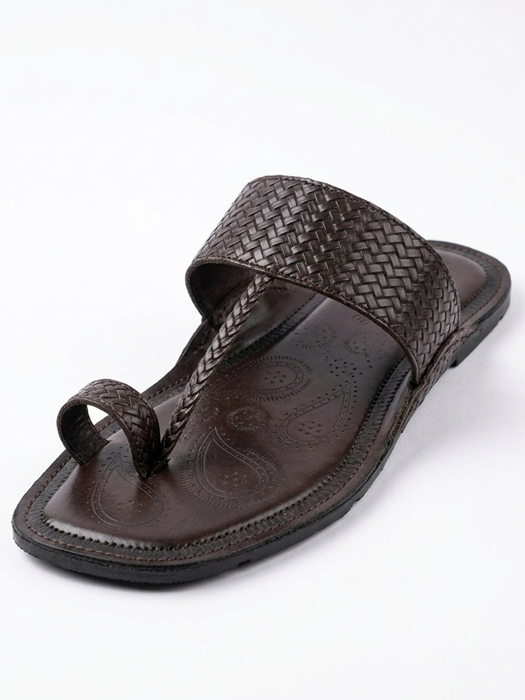Ethik Yuvraj Brown Woven Kolhapuri-Style Chappal for Men