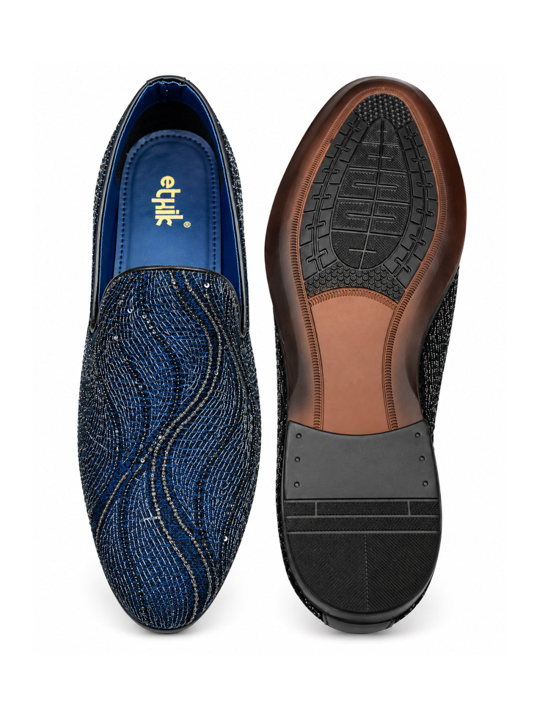 Ethnic Teal Blue Sequin Slip-on -006