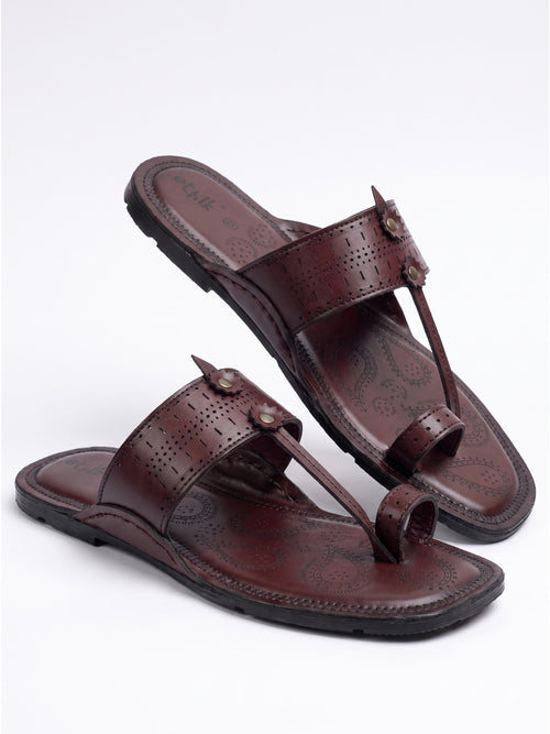 Ethik Raje Cherry Brown Kolhapuri Chappal for Men