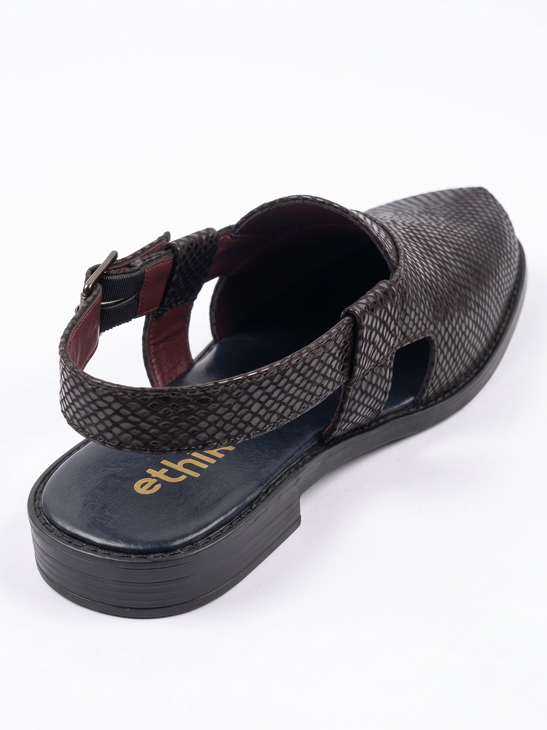 Ethik Jashn Textured Dark Brown Peshawari Sandal for Men