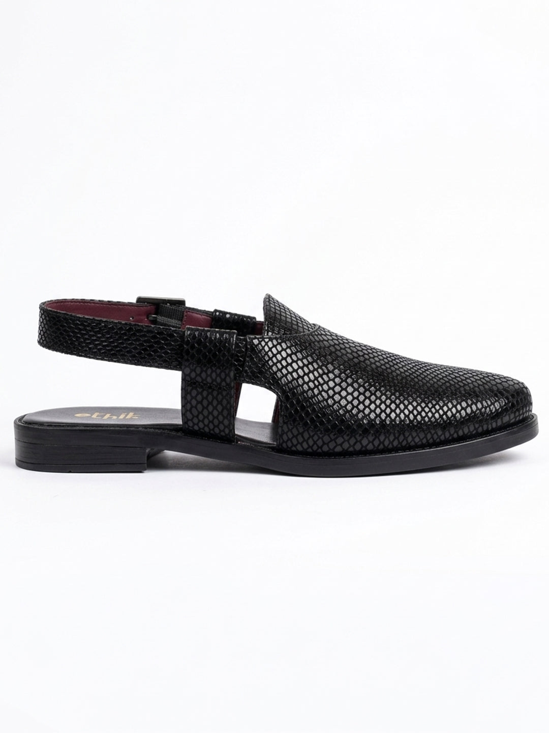 Ethik Jashn Textured Black Peshawari Sandal for Men