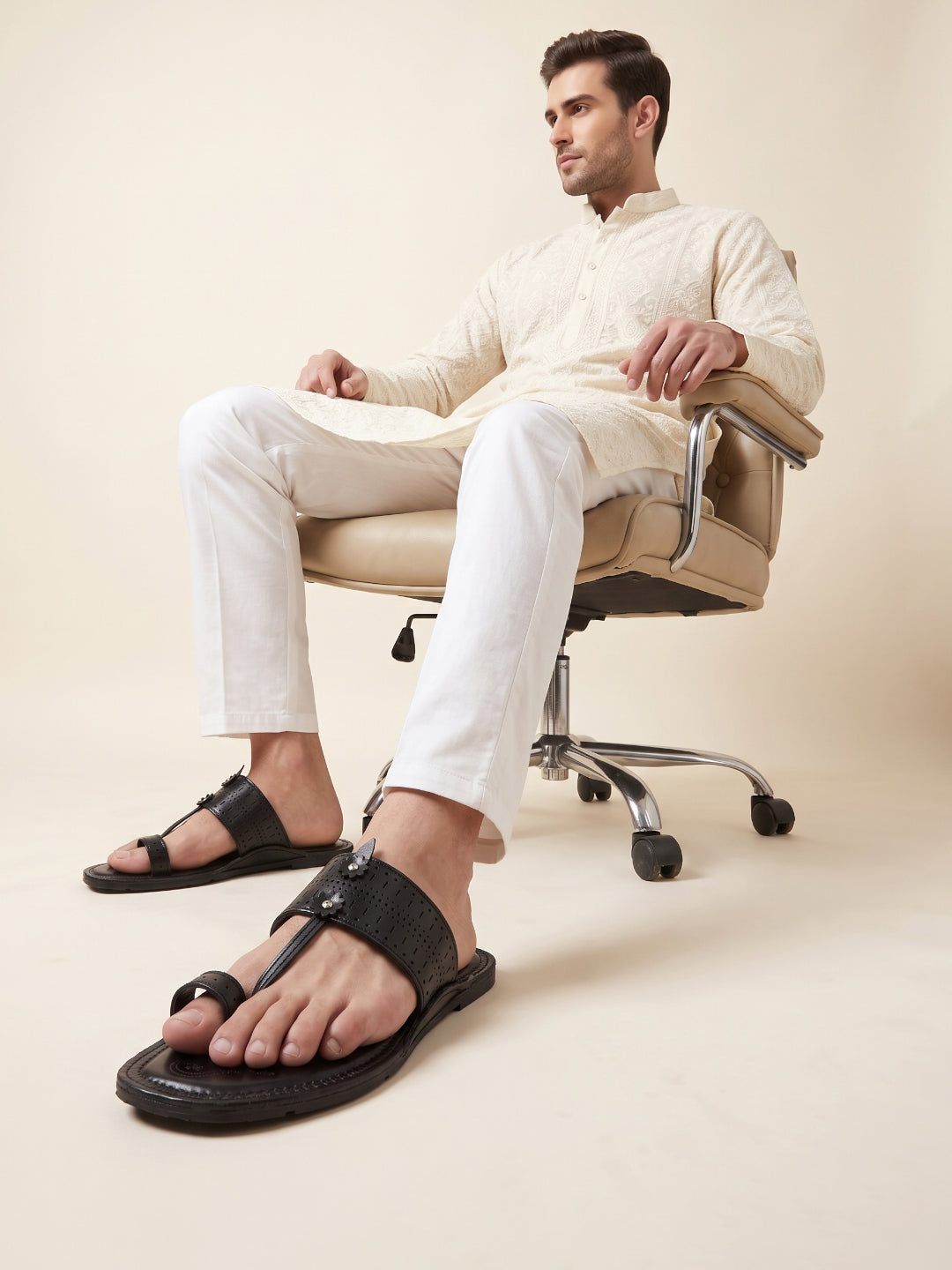 Ethik Raje Black Kolhapuri Chappal for Men