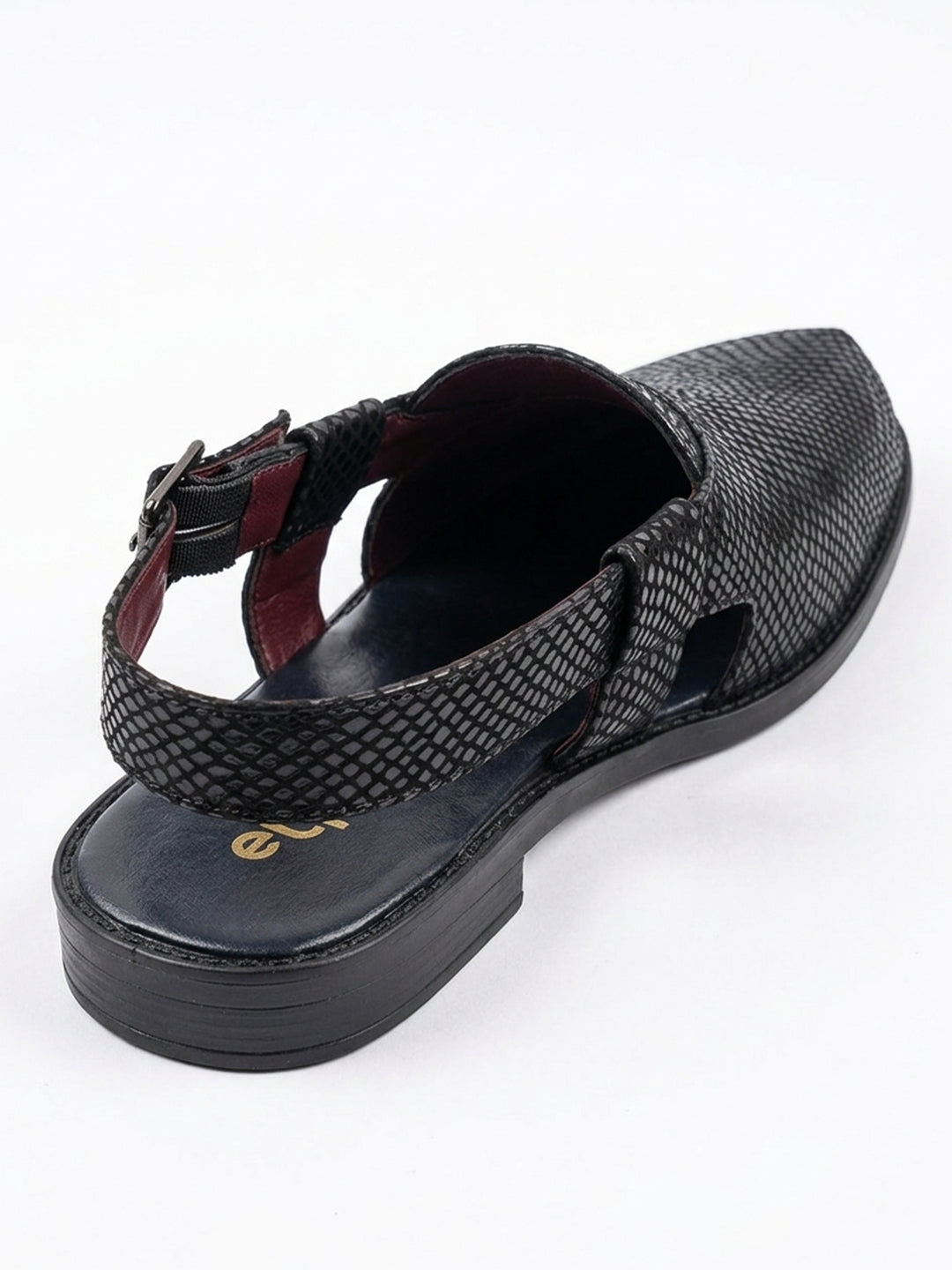 Ethik Jashn Textured Black Peshawari Sandal for Men