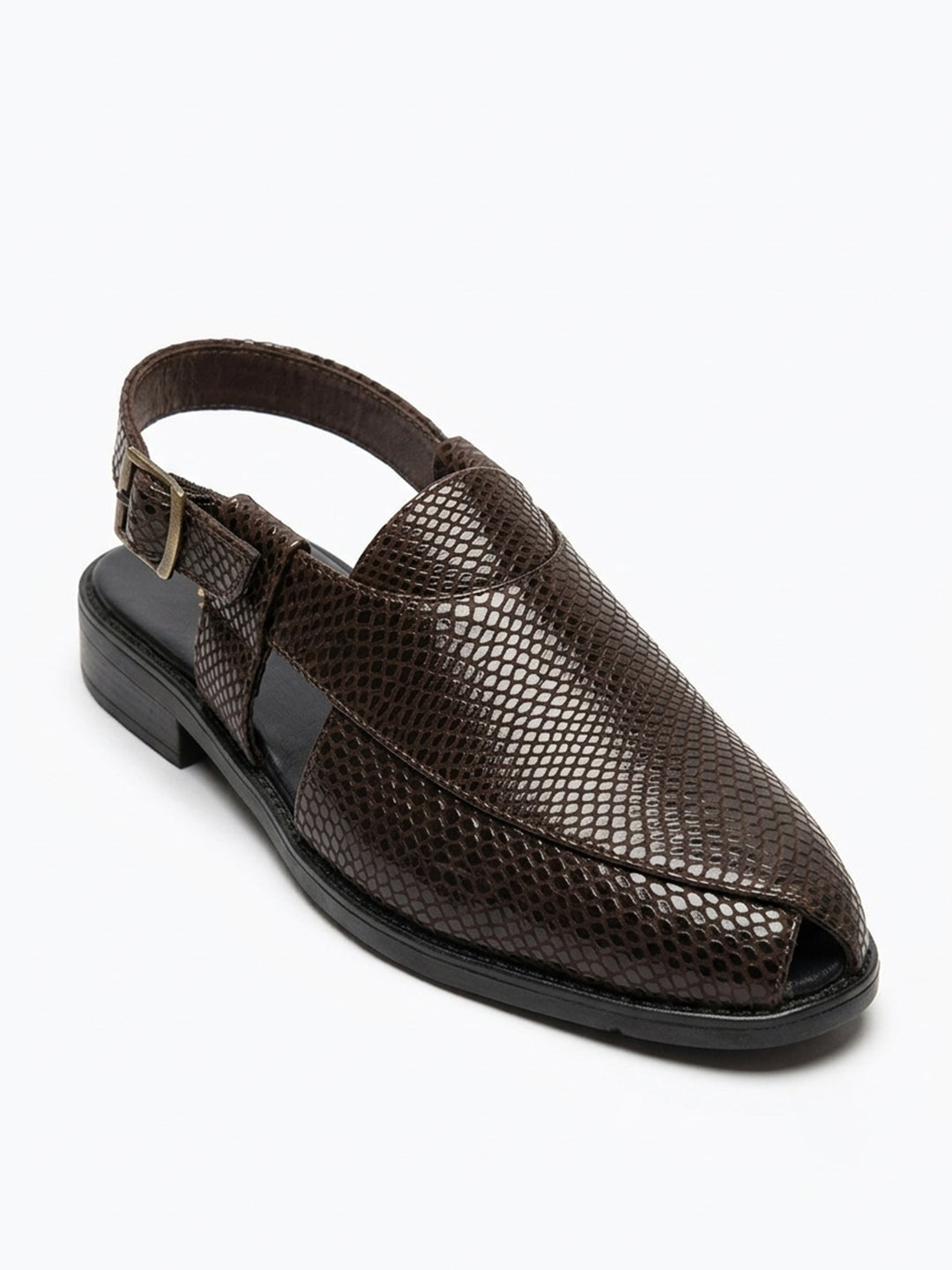 Ethik Jashn Textured Dark Brown Peshawari Sandal for Men