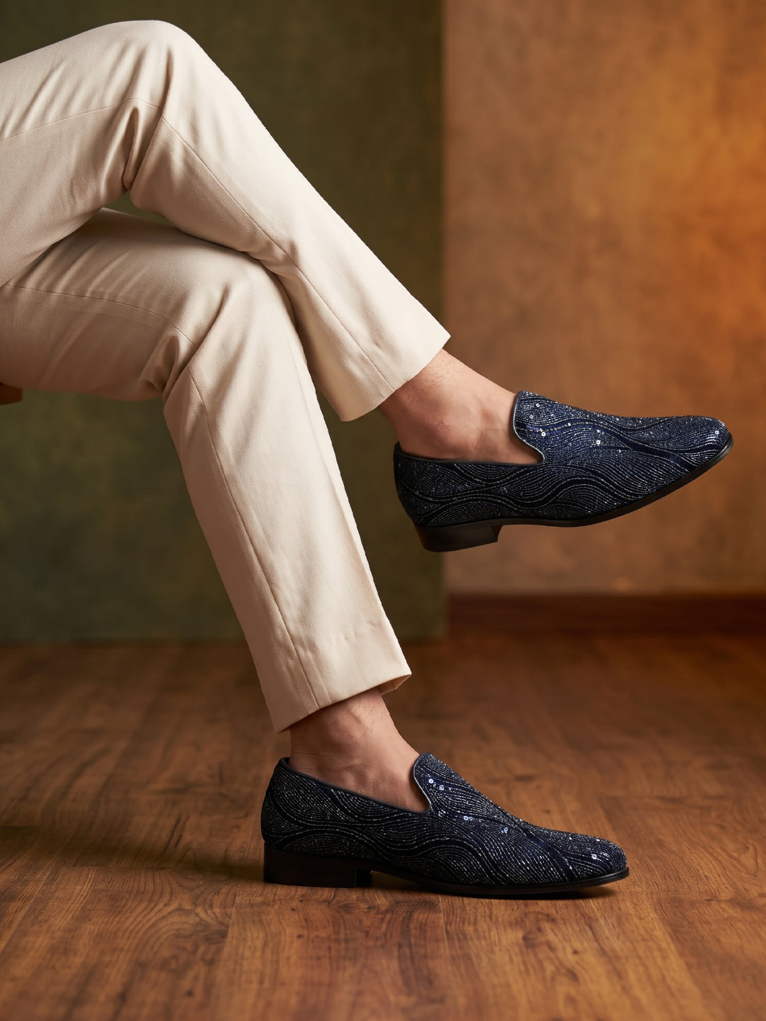Ethnic Teal Blue Sequin Slip-on -006