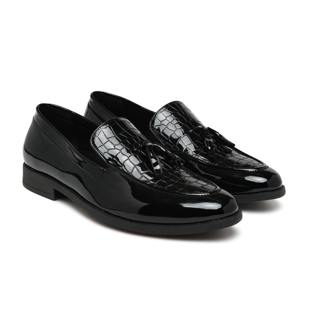Tassio Patent Black Tassel Loafers