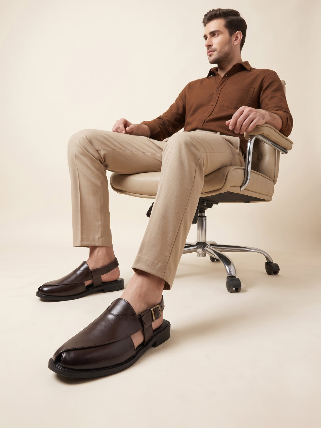Ethik Utsav Brown Peshawari Sandal for Men