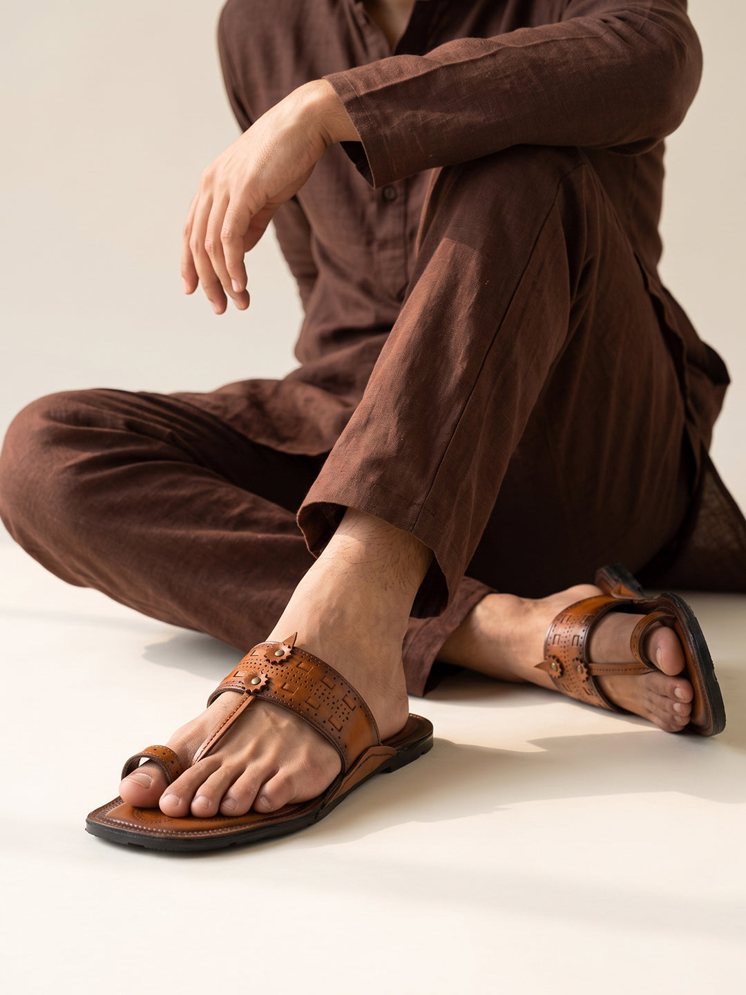 Ethik Raajtilak Tan Kolhapuri-Style Chappal for Men