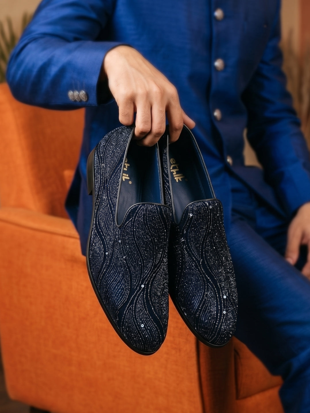 Ethnic Teal Blue Sequin Slip-on -006