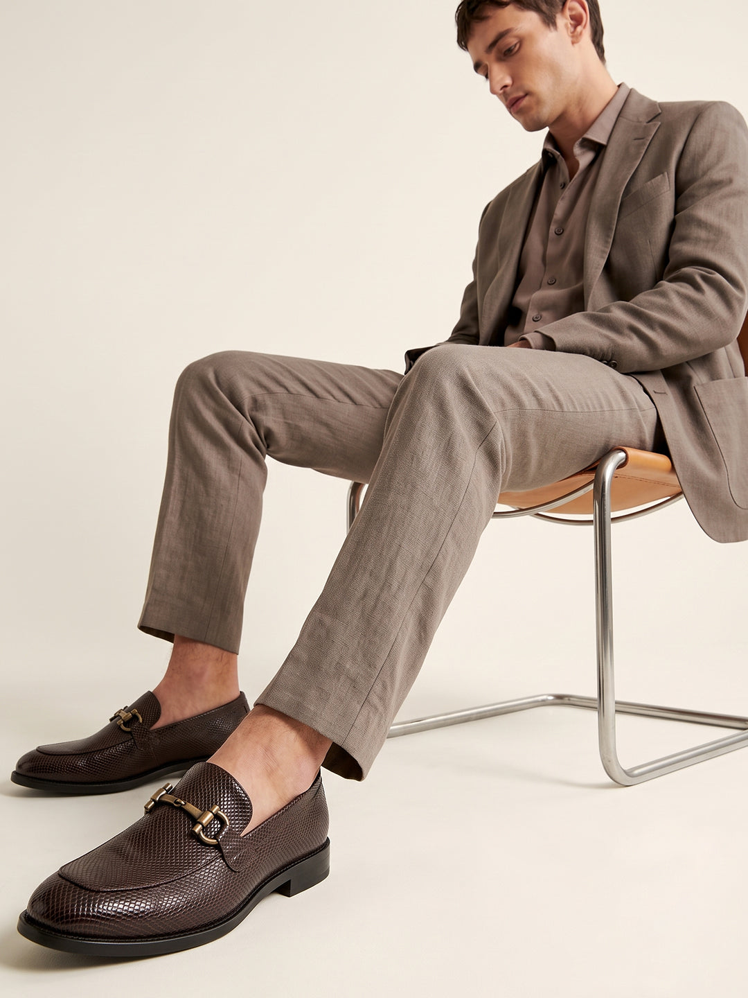 Ethik Stunner Brown Textured Loafers for Men