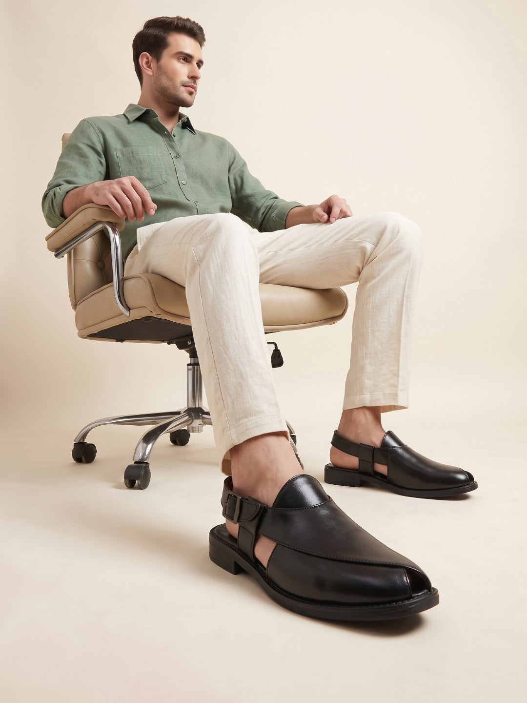 Ethik Utsav Black Peshawari Sandal for Men