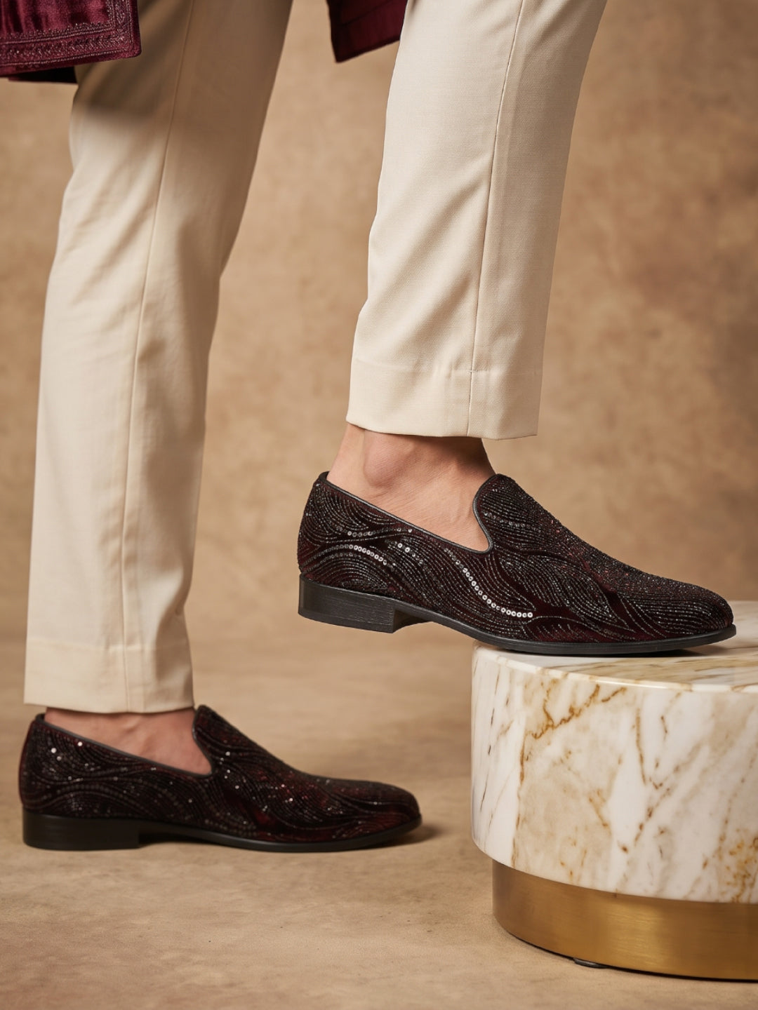 Maroon Sequin Embroidered Slip-on -006