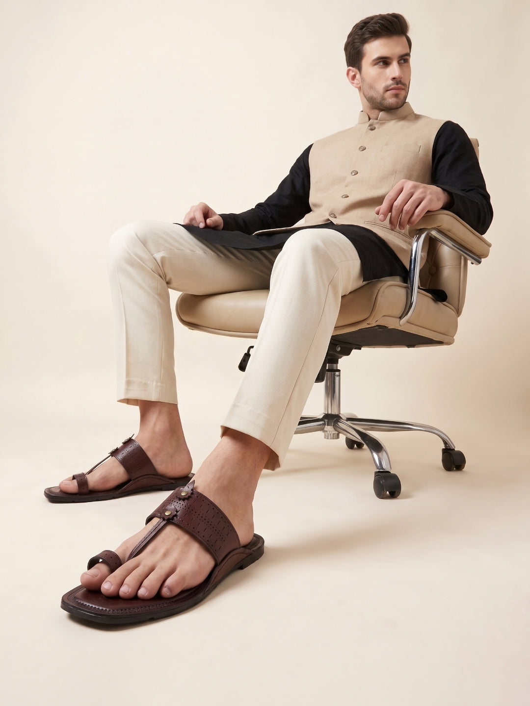 Ethik Raje Cherry Brown Kolhapuri Chappal for Men