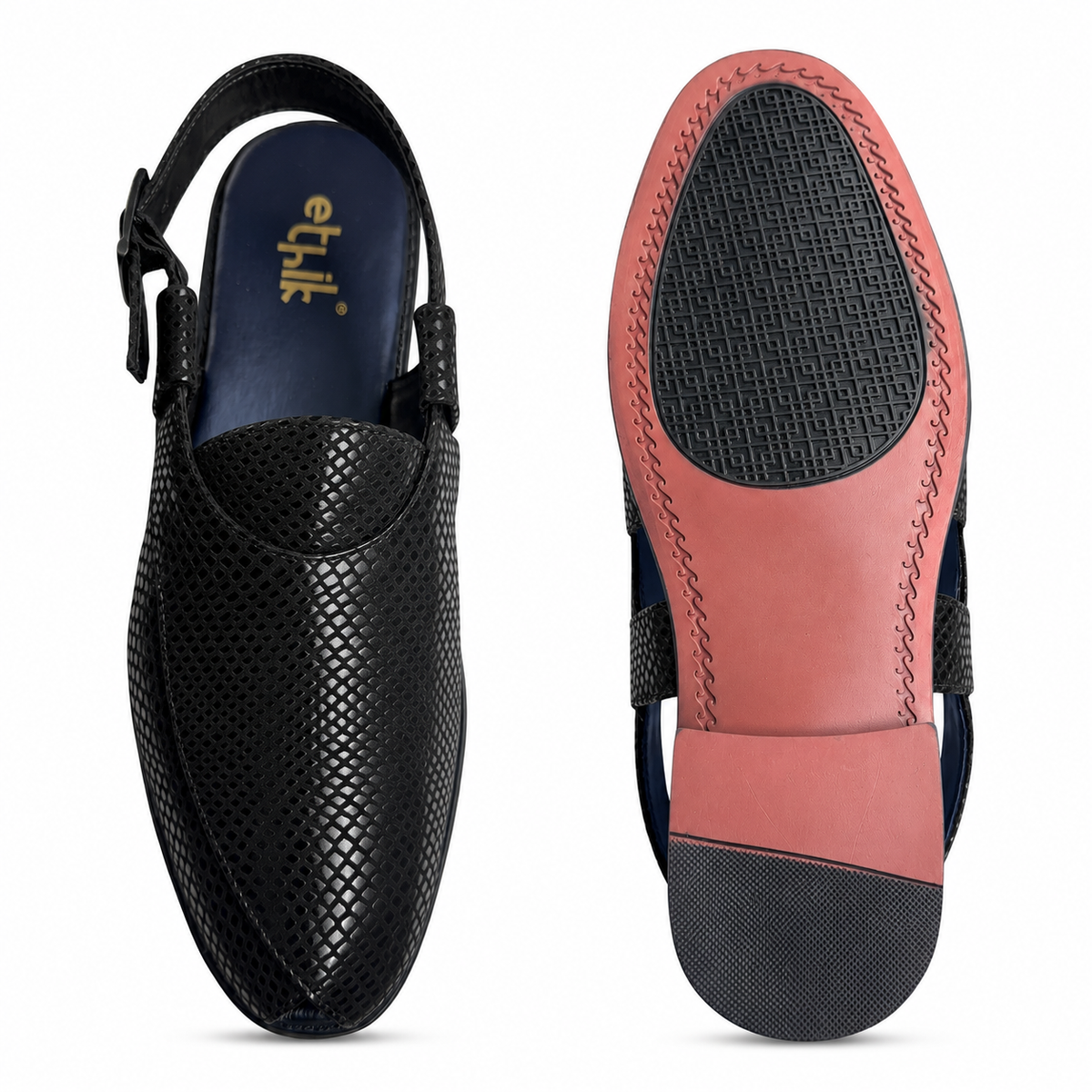 Ethik Jashn Textured Black Peshawari Sandal for Men
